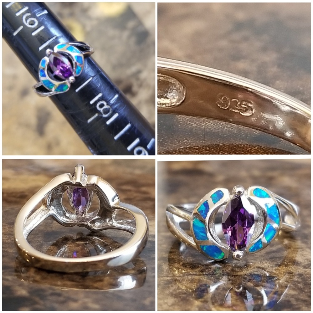 Genuine 1ct Amethyst/Australian Opal Ring Size 7 - Picture 5 of 5